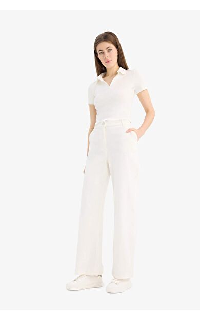 DeFacto Wide Leg Gabardin Kumaş Pantolon Çift Cepli Normal Bel Geniş Paça