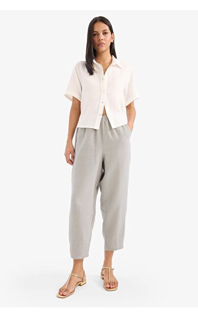 DeFacto Tapered Fit Yüksek Bel Uzun Boy Müslin Pantolon E6412AX25SPGR303