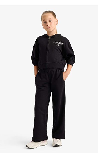 Kız Çocuk 2'li Takım Baskılı Kapüşonlu Sweatshirt Eşofman Altı