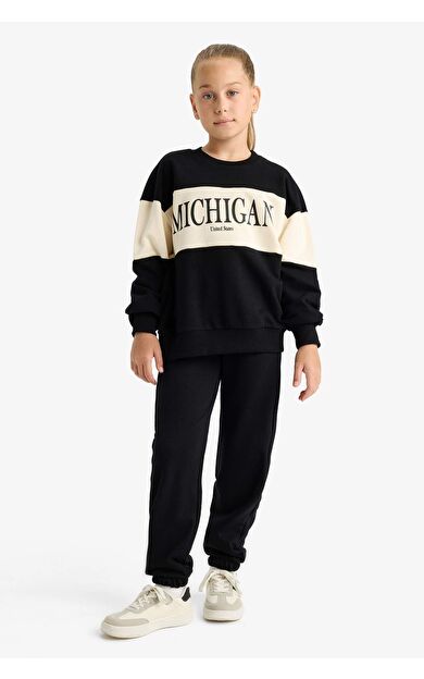 Kız Çocuk 2'li Takım Baskılı Sweatshirt Eşofman Altı E6418A825AUBK81
