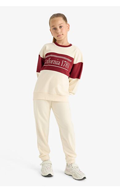 Kız Çocuk 2'li Takım Baskılı Sweatshirt Eşofman Altı E6418A825AUER42