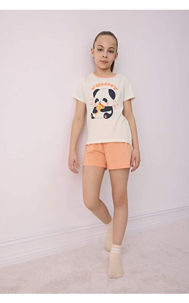 DeFacto Kız Çocuk Pijama Takımı Kısa Kollu Pijama Üstü Esnek Belli Şort Pijama Altı