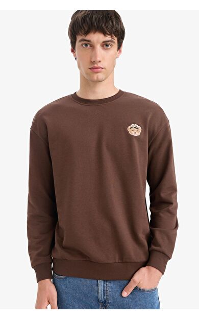 DeFacto Boxy Fit Bisiklet Yaka Nakışlı Sweatshirt