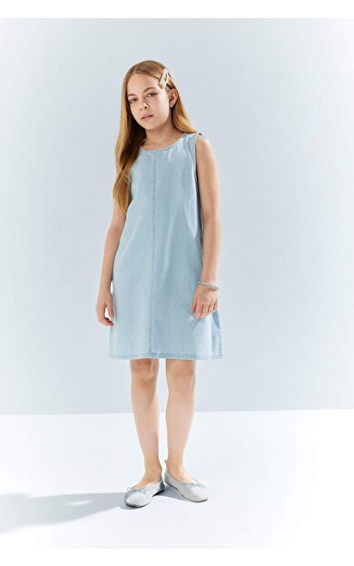 Kız Çocuk Kolsuz Jean Elbise