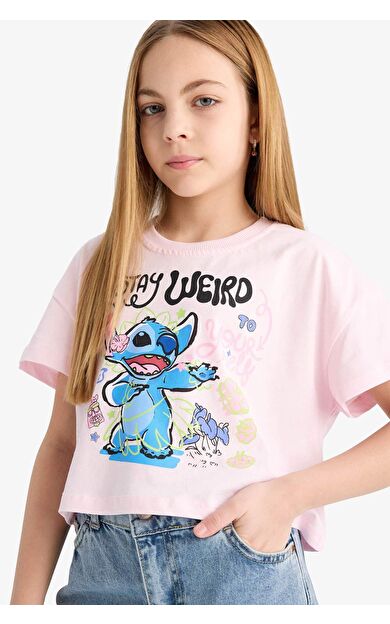 DeFacto Kız Çocuk Disney Lilo & Stitch Bisiklet Yaka Kısa Kollu Tişört