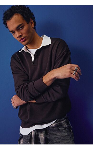 DeFacto Boxy Fit Polo Yaka Sweatshirt E6523AX25AUBN337
