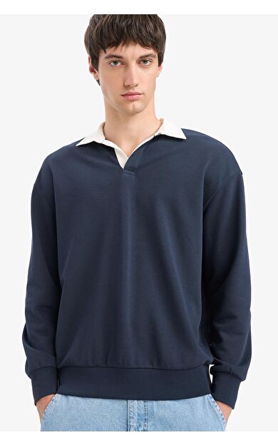 DeFacto Boxy Fit Polo Yaka Sweatshirt E6523AX25AUNV64