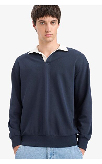 DeFacto Boxy Fit Polo Yaka Sweatshirt E6523AX25AUNV64