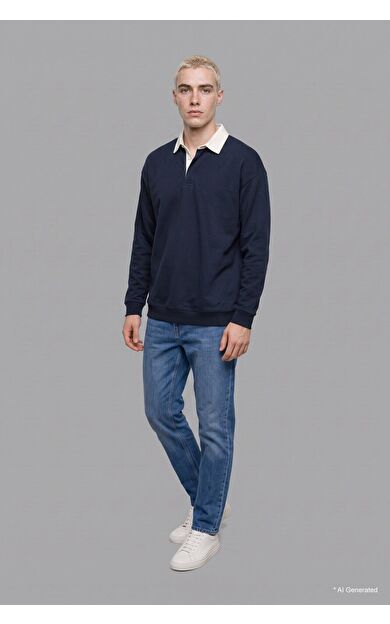 DeFacto Boxy Fıt Polo Yaka Sweatshirt
