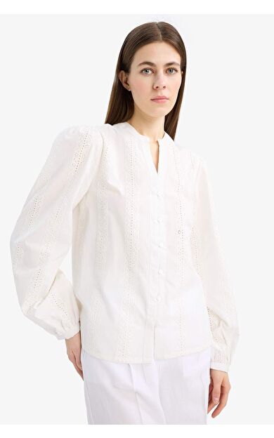 DeFacto Fitted Bisiklet Yaka Brode Uzun Kollu Gömlek E6531AX25AUWT34