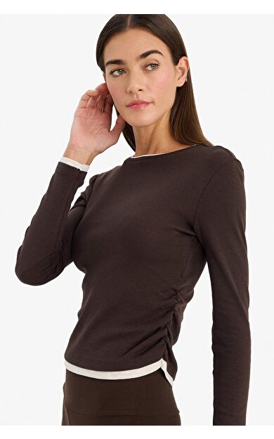 Slim Fit Dar Kesim Bisiklet Yaka Ribana Uzun Kollu Tişört