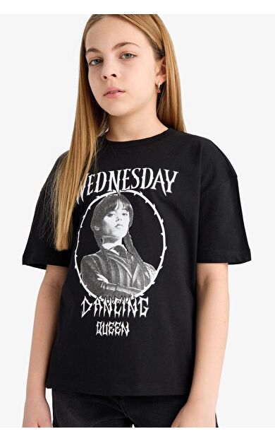 DeFacto Kız Çocuk Wednesday Relax Fit Bisiklet Yaka Kısa Kollu Tişört