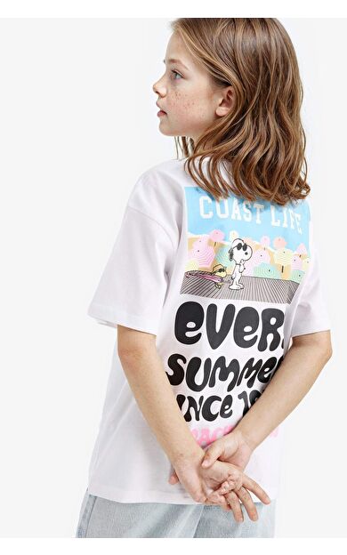 DeFacto Kız Çocuk Snoopy Oversize Geniş Kalıp Bisiklet Yaka Kısa Kollu Tişört E6551A825HSWT34