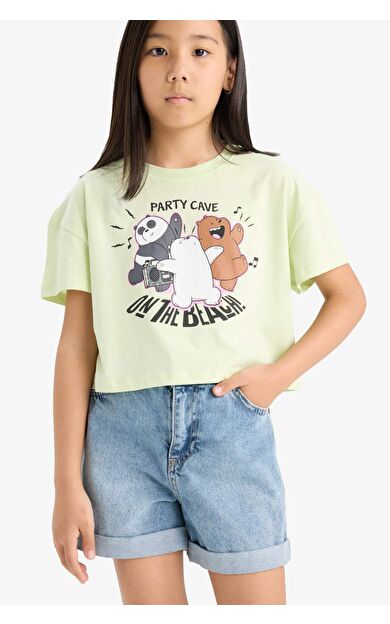 DeFacto Kız Çocuk We Bare Bears Bisiklet Yaka Kısa Kollu Tişört