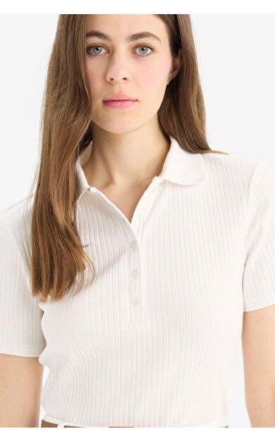 DeFacto Slim Fit Dar Kesim Fitilli Kaşkorse Kısa Kollu Polo Tişört E6577AX25SPER105