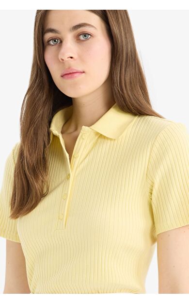 DeFacto Slim Fit Dar Kesim Fitilli Kaşkorse Kısa Kollu Polo Tişört E6577AX25SPYL83