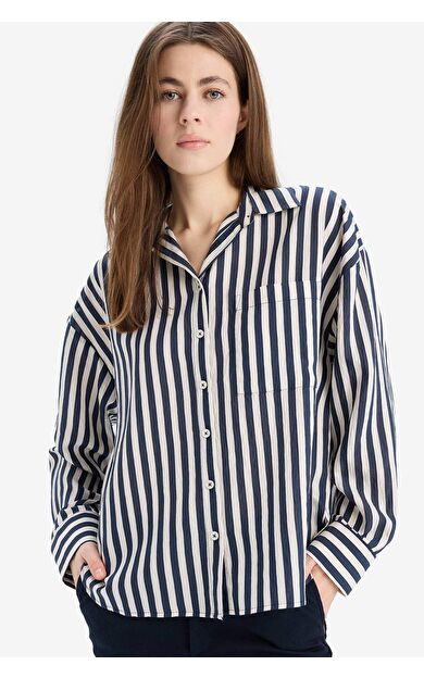 DeFacto Oversize Geniş Kalıp Çizgili Uzun Kollu Gömlek