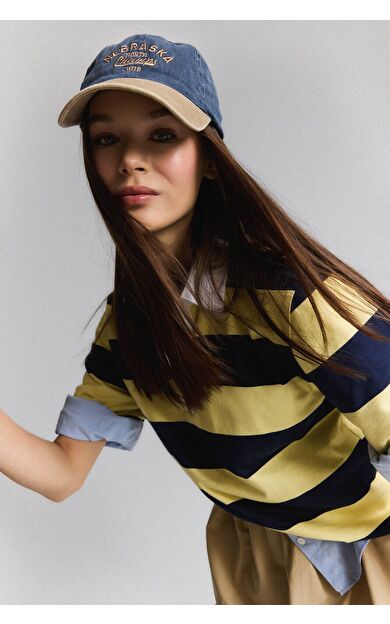 DeFacto Loose Fit Polo Yaka Çizgili Kısa Kollu Tişört