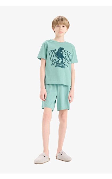 DeFacto Erkek Çocuk Pijama Takımı Baskılı Kısa Kollu Üst Beli Lastikli Şort E6649A825SMGN1095