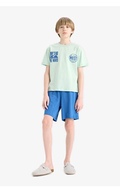 DeFacto Erkek Çocuk Pijama Takımı Baskılı Kısa Kollu Tişört Beli Lastikli Şort