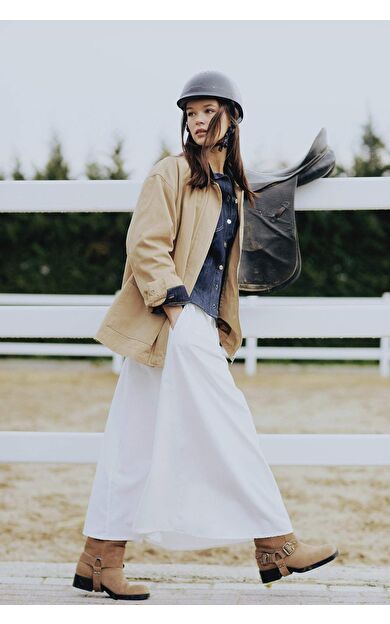 A Kesim Yüksek Bel Paraşüt Maxi Etek E6695AX25SPER98