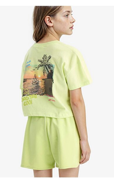 DeFacto Kız Çocuk Bisiklet Yaka Baskılı Kısa Kollu Tişört E6743A825HSGN404