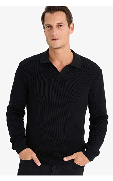 DeFacto Standart Fit Polo Yaka Triko Kazak E6752AX24WNBK81