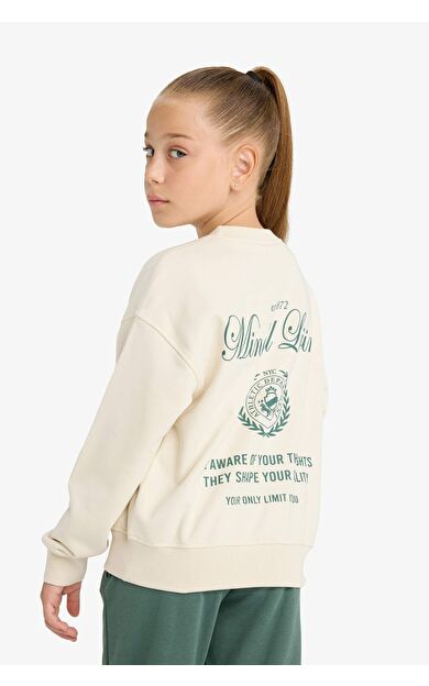 DeFacto Kız Çocuk Relax Fit Bisiklet Yaka Baskılı Sweatshirt E6759A825AUER99