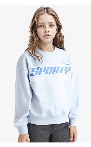 Kız Çocuk Relax Fit Bisiklet Yaka Baskılı Sweatshirt E6760A825AUBE216