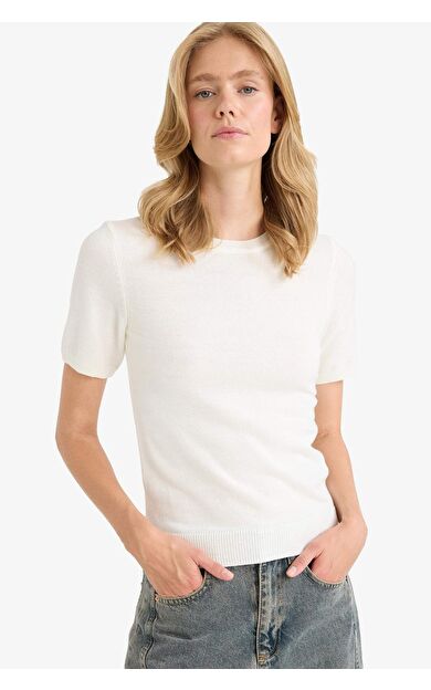 DeFacto Regular Fit Bisiklet Yaka Kısa Kollu Triko Kazak E6810AX25AUER99