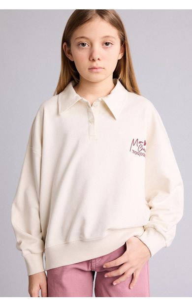 DeFacto Relax Fıt Polo Yaka Baskılı Sweatshirt Kız Çocuk