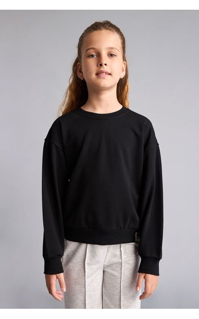 DeFacto Pamuklu Relax Fıt Bisiklet Yaka Uzun Kollu Sweatshirt Kız Çocuk
