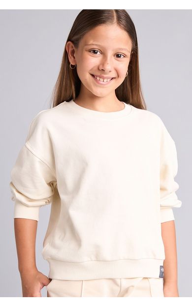DeFacto Relax Fıt Bisiklet Yaka Ekru Sweatshirt Kız Çocuk