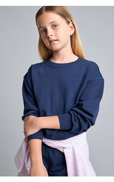 DeFacto Okula Dönüş Relax Fıt Bisiklet Yaka Sweatshirt Kız Çocuk