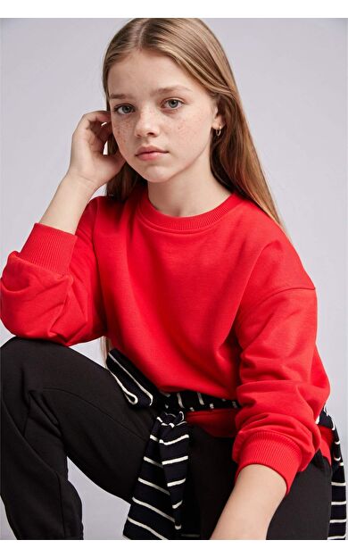 DeFacto Okula Dönüş Relax Fıt Bisiklet Yaka Sweatshirt Kız Çocuk