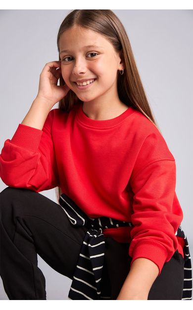 DeFacto Relax Fıt Bisiklet Yaka Kırmızı Sweatshirt Kız Çocuk