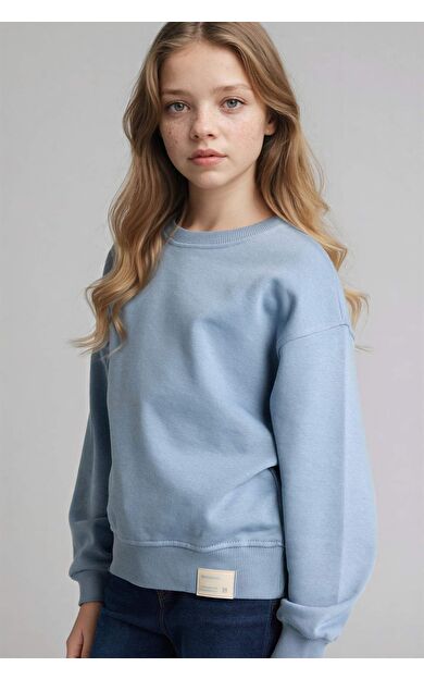 Relax Fıt Bisiklet Yaka Slogan Baskılı Sweatshirt Kız Çocuk