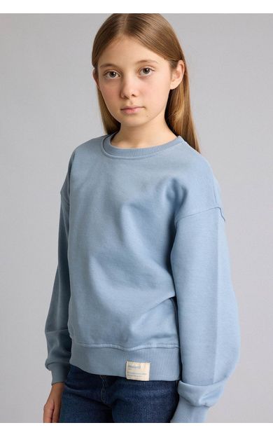 DeFacto Relax Fıt Bisiklet Yaka Slogan Baskılı Sweatshirt Kız Çocuk Mavi