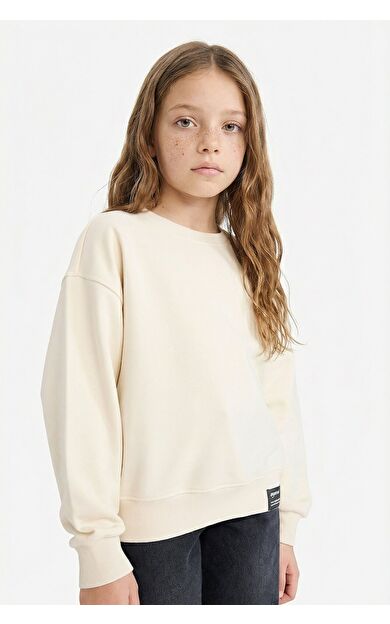 DeFacto Kız Çocuk Relax Fit Bisiklet Yaka Baskılı Sweatshirt