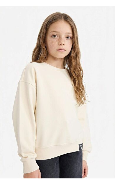 Kız Çocuk Relax Fit Bisiklet Yaka Baskılı Sweatshirt