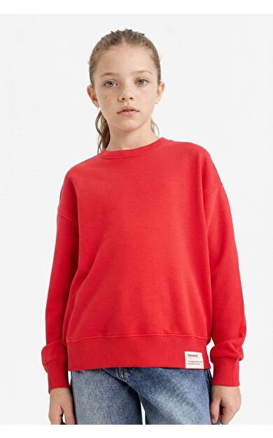 Kız Çocuk Relax Fit Bisiklet Yaka Baskılı Sweatshirt