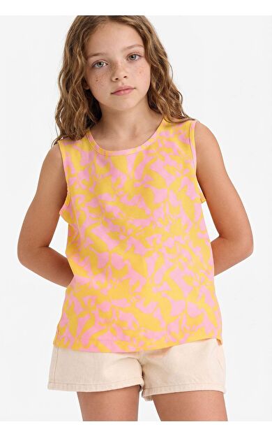 Kız Çocuk Bisiklet Yaka Desenli Kolsuz Bluz