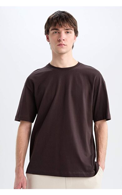 DeFacto Oversize Geniş Kalıp Bisiklet Yaka Basic Düz Kısa Kollu Tişört E6885AXNSBN337