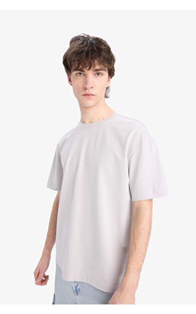 DeFacto Oversize Geniş Kalıp Bisiklet Yaka Basic Düz Kısa Kollu Tişört E6885AXNSGR184