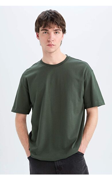 DeFacto Oversize Geniş Kalıp Bisiklet Yaka Basic Düz Kısa Kollu Tişört E6885AXNSKH225