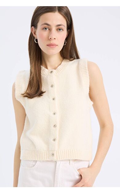 Regular Fit Bisiklet Yaka  Düğmeli Triko Yelek