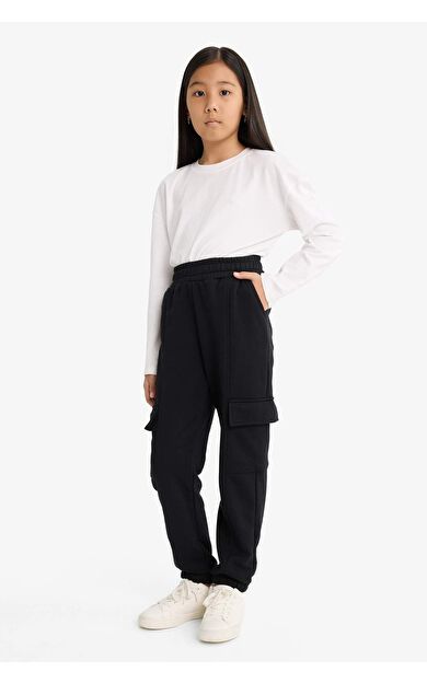 DeFacto Kız Çocuk Beli Lastikli Kargo Jogger Eşofman Altı E6928A825AUBK81
