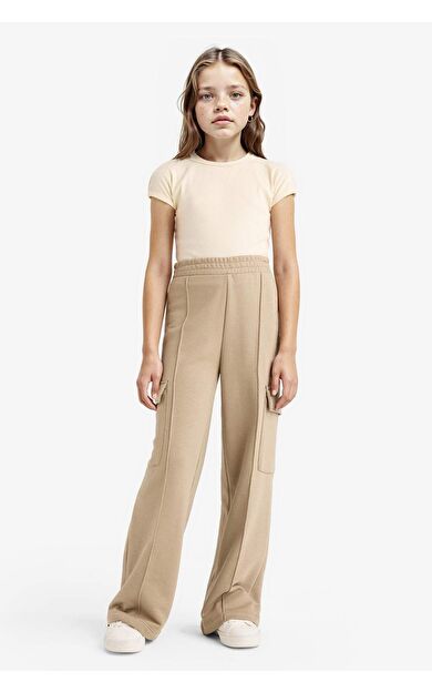 Kız Çocuk Beli Lastikli Wide Leg Kargo Eşofman Altı