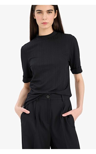 Regular Fıt Yarım Balıkçı Yaka Fitilli Kaşkorse Kısa Kollu Tişört