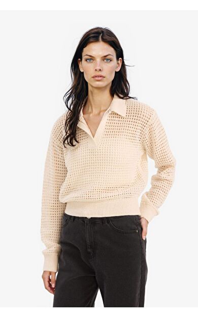 DeFacto Relax Fit Polo Yaka Basic Düz Ajur Triko Kazak E7025AX25SMER105